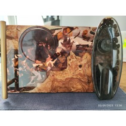 Cigar & Whiskey Serving Tray – Olive Wood, Resin, Tobacco Leaf & Coffee Bean