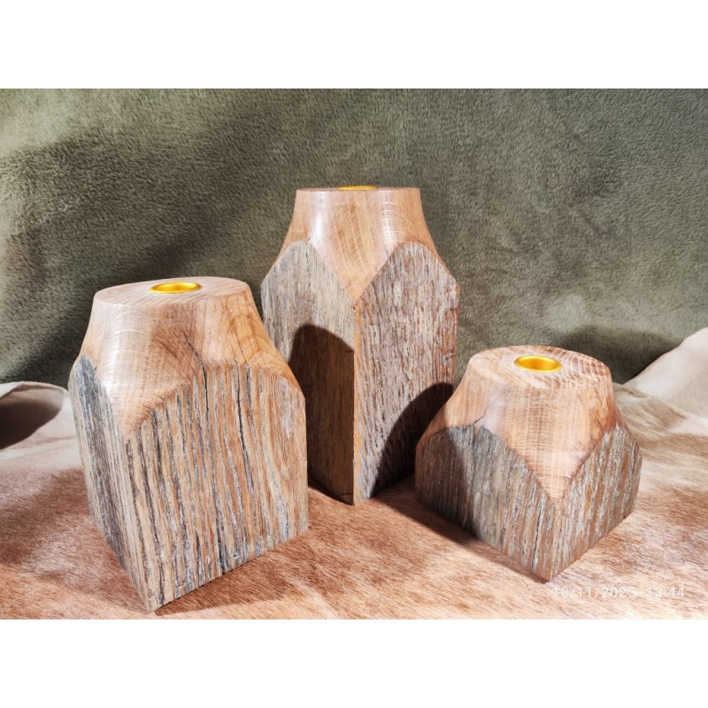 Reclaimed Oak Candle Holders Set 4